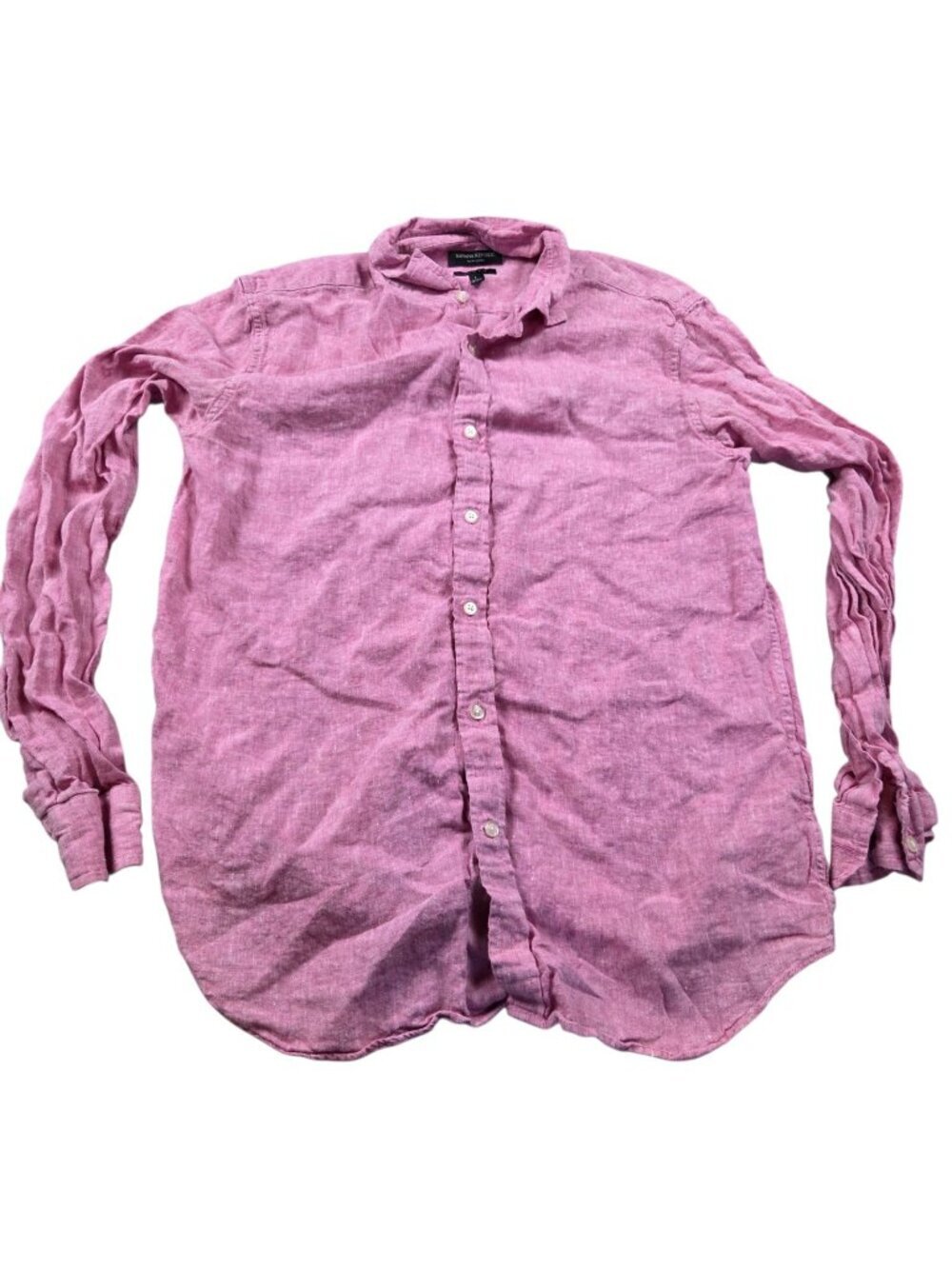 Banana Republic Shirt Mens Large Pink Linen Slim Fit Long Slv Button Up Beach